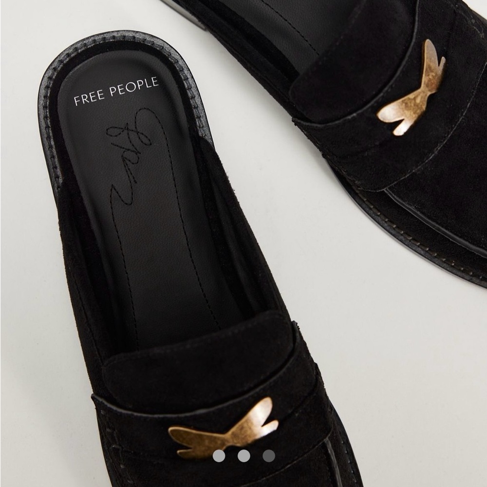Free People Black Suede Loafers with Gold Accent - Picture 4 of 6